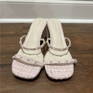 Altar'd State Pink Tweed Heels with Pearl Accents